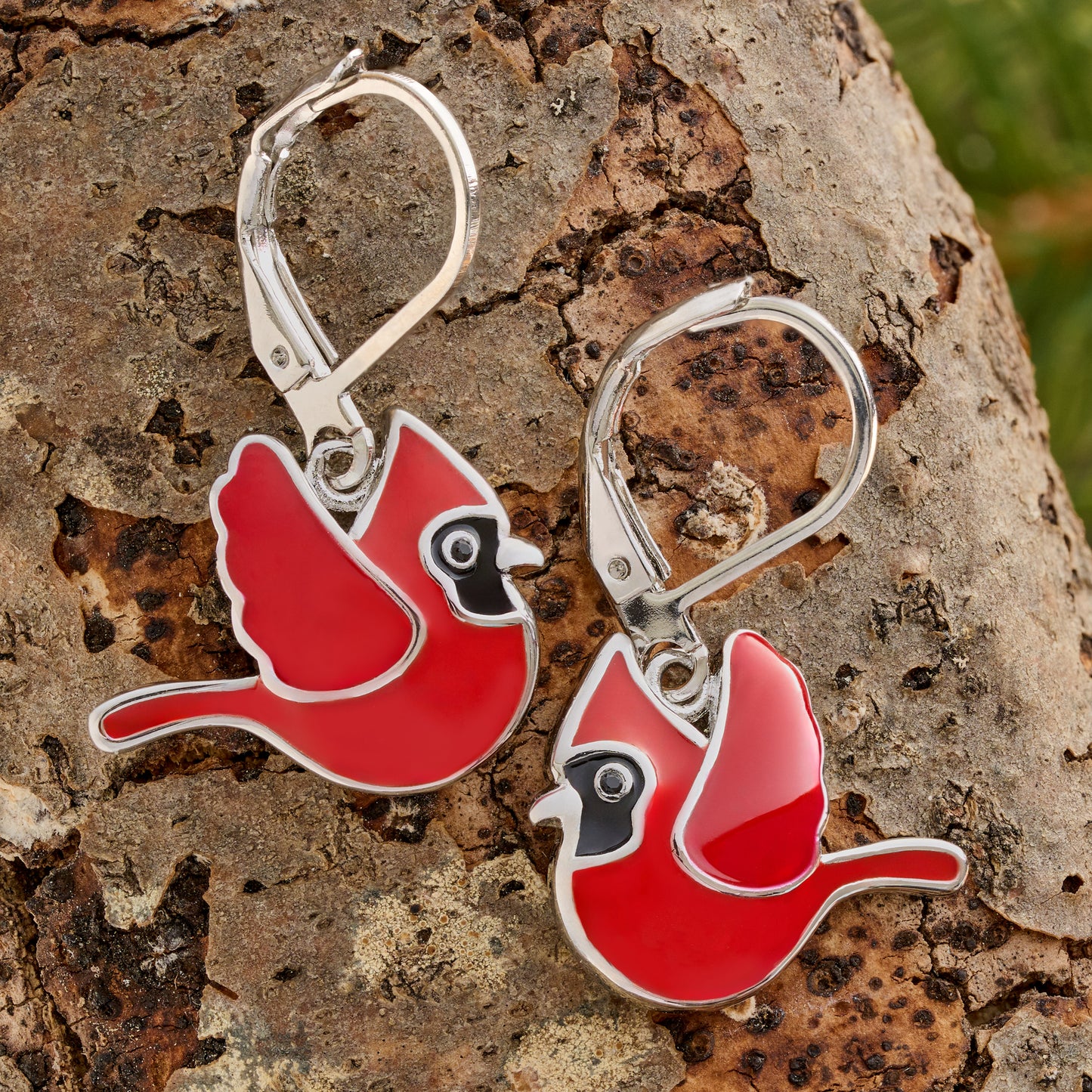 Leverback Flying Enamel Cardinal Earrings