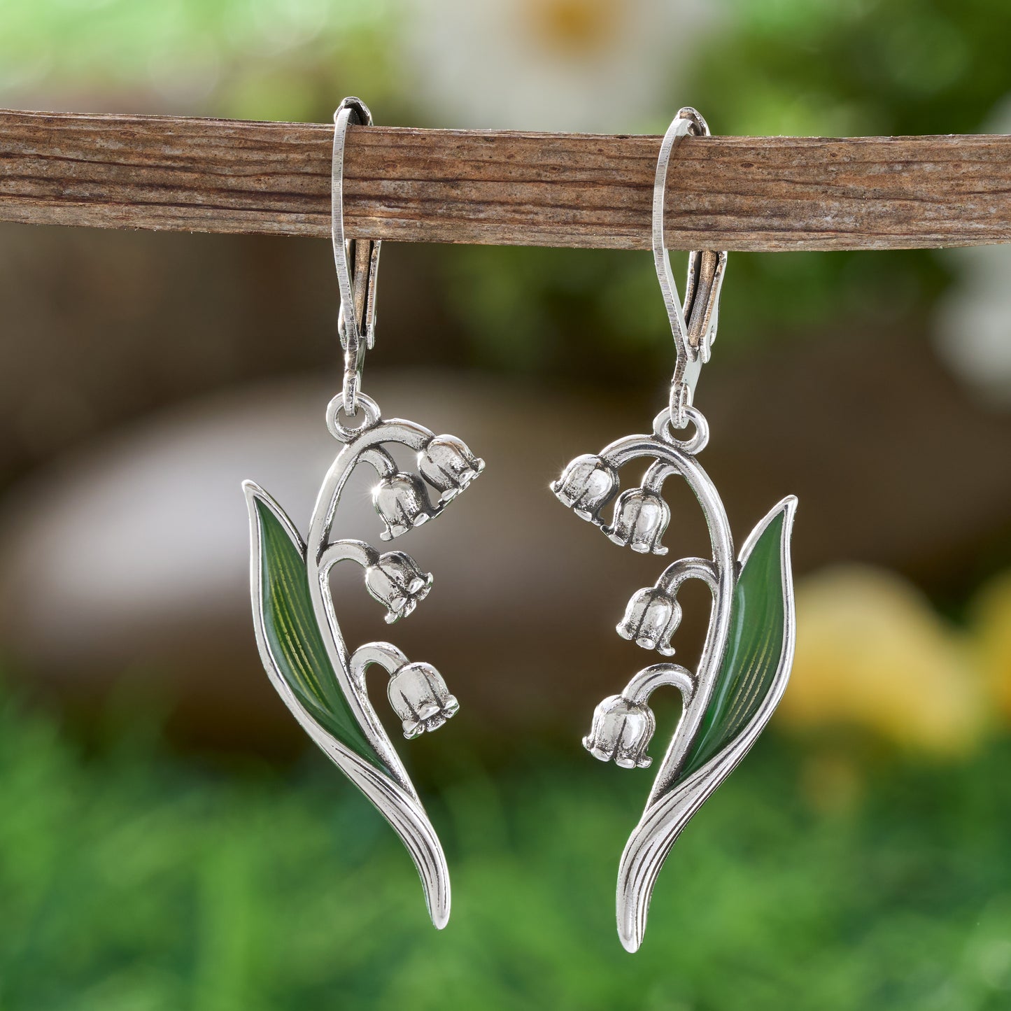 Enamel Lily of the Valley Leverback Earrings