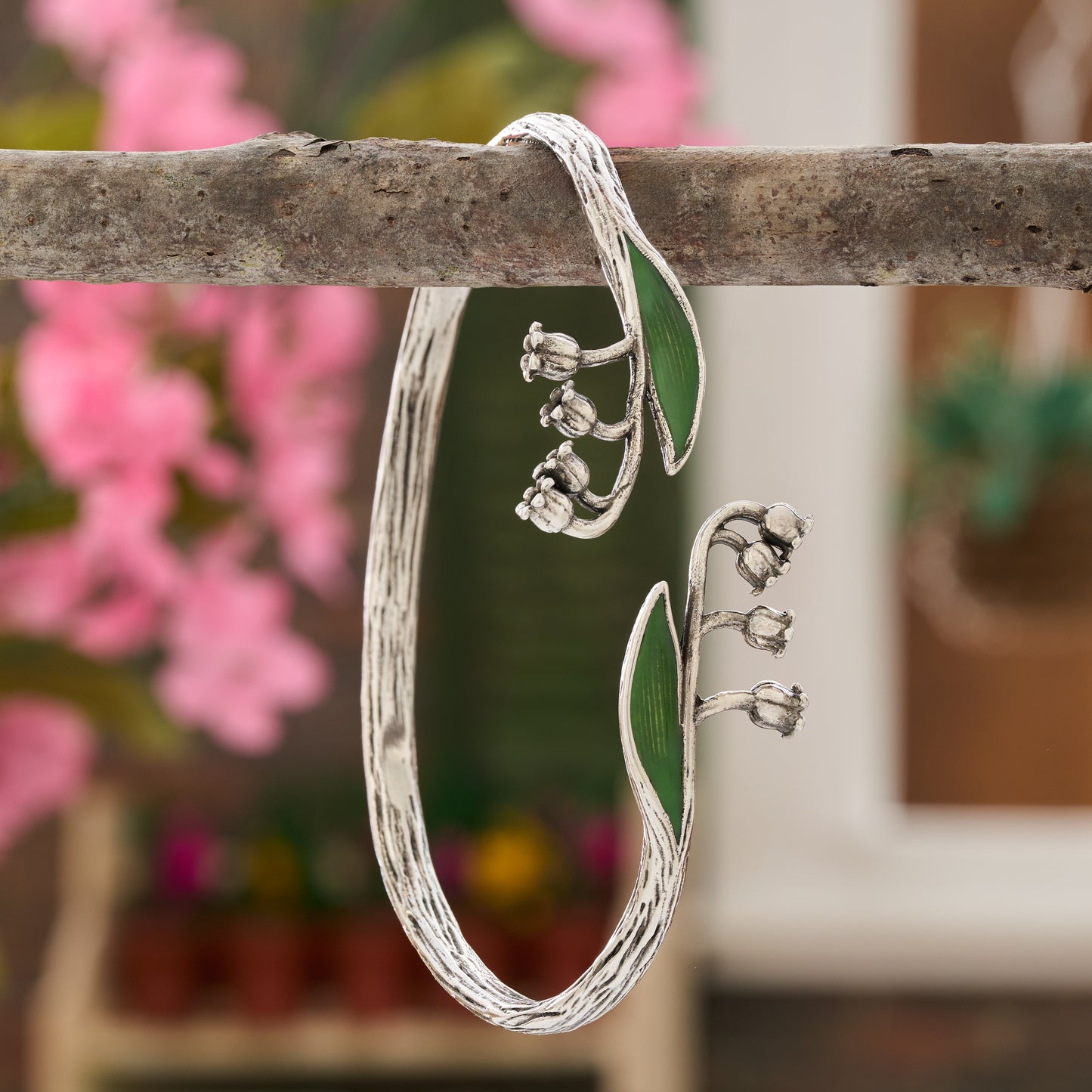 Enamel Lily of the Valley Cuff Bracelet