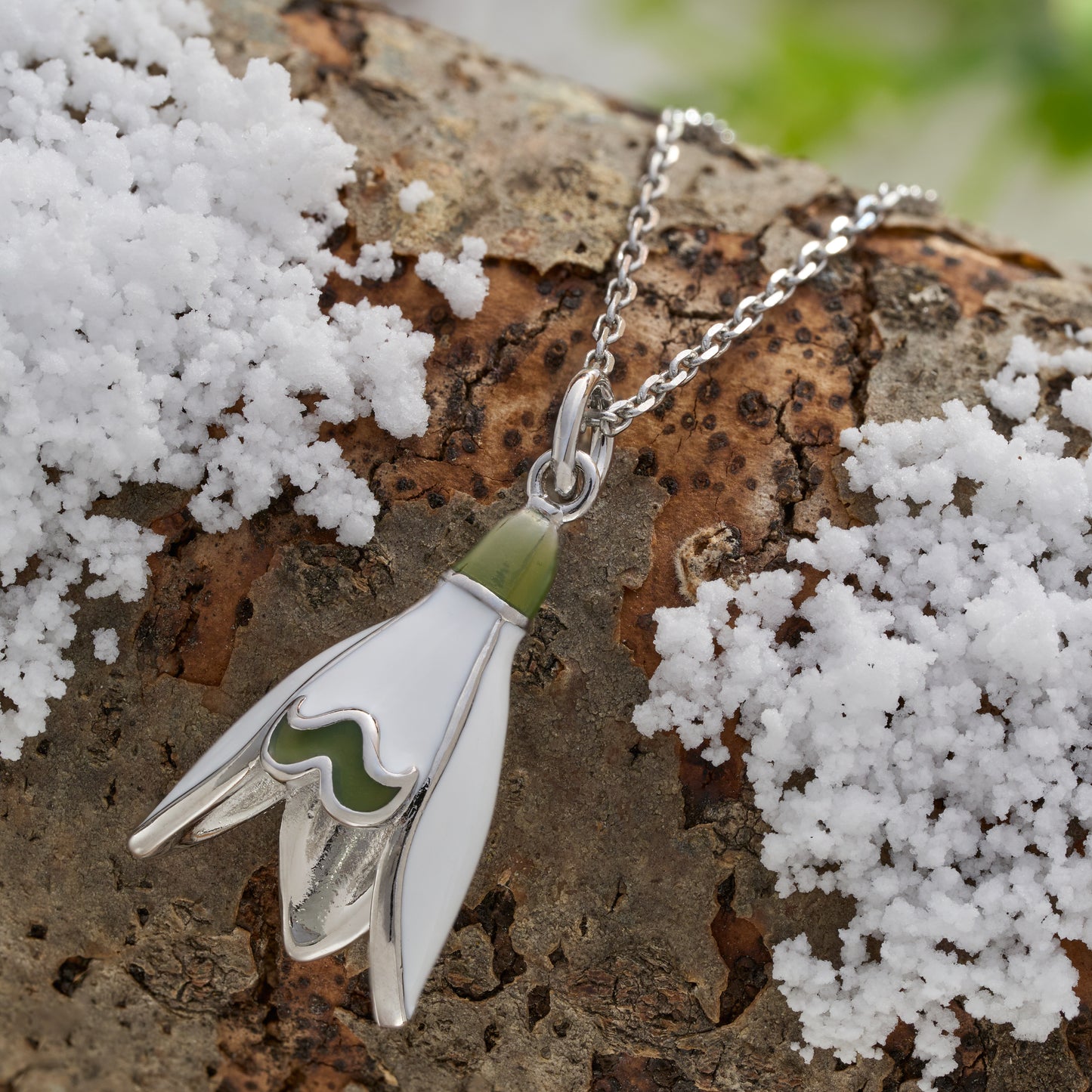 Enamel Snowdrop Flower Necklace