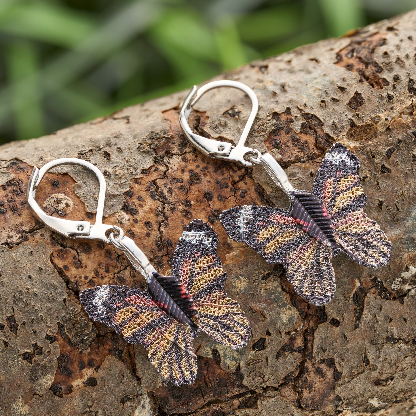 Leaf Vein Monarch Butterfly Leverback Earrings