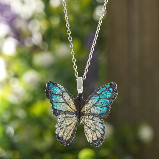 Leaf Vein Blue and Yellow Butterfly Necklace
