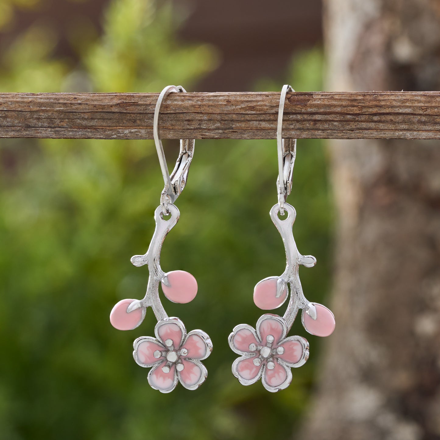 Cherry Blossom Branch Leverback Earrings