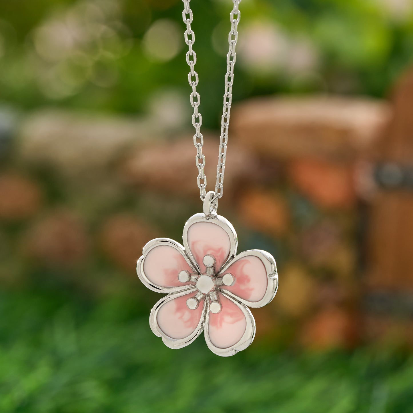 Enamel Cherry Blossom Necklace