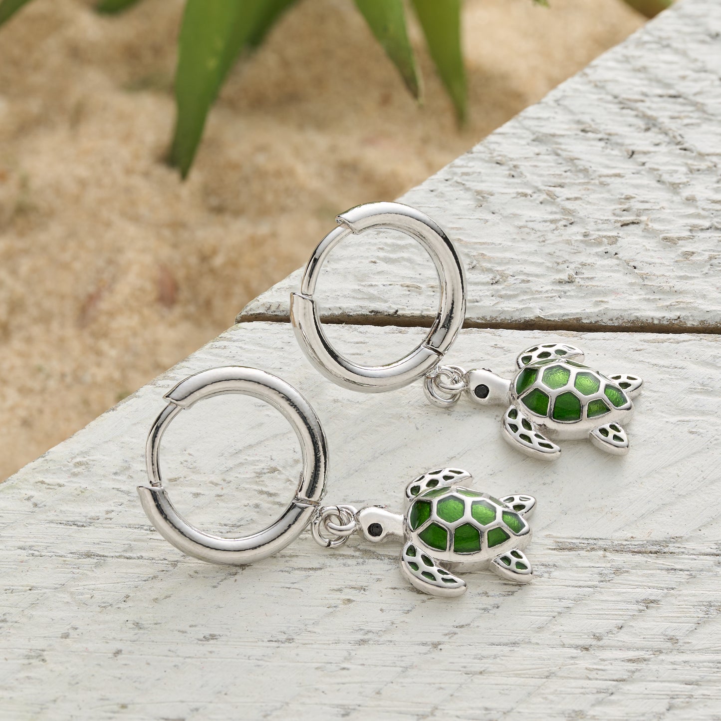 Olive Sea Turtle Hoop Earrings