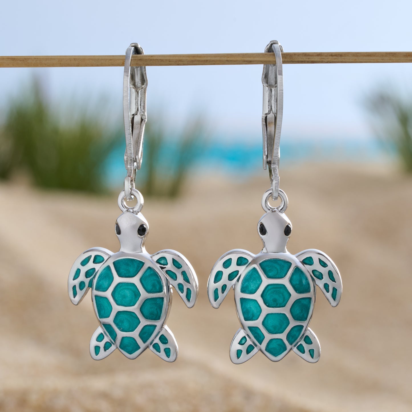 Teal Sea Turtle Leverback Earrings