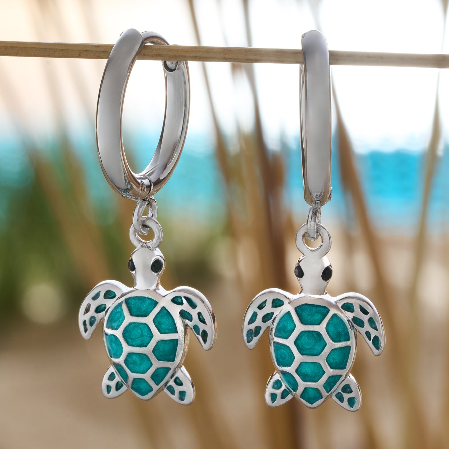 Teal Sea Turtle Hoop Earrings