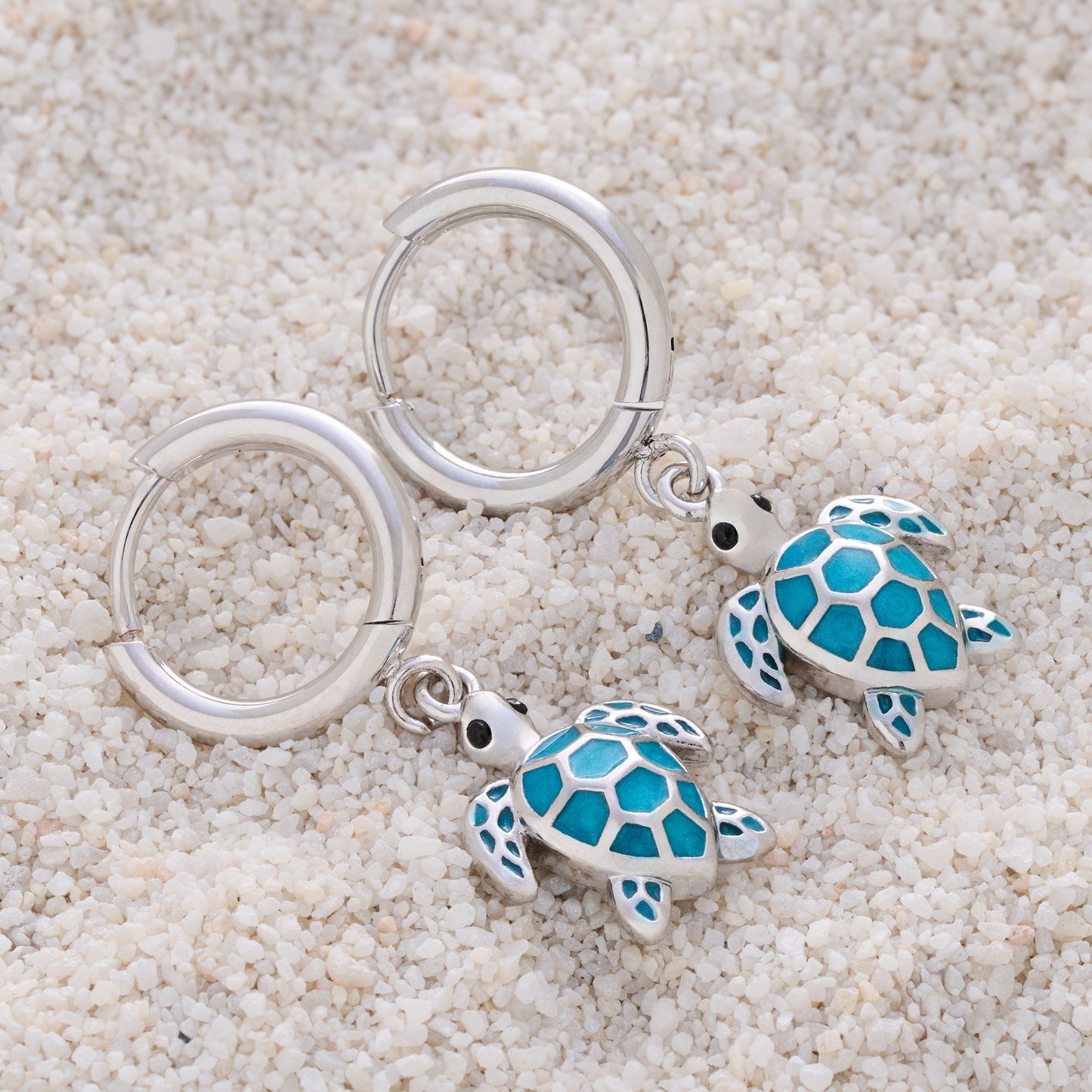 Ocean Blue Sea Turtle Hoop Earrings