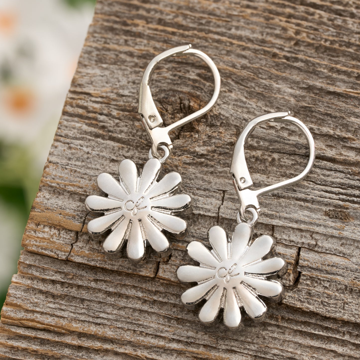 White Daisy Leverback Earrings