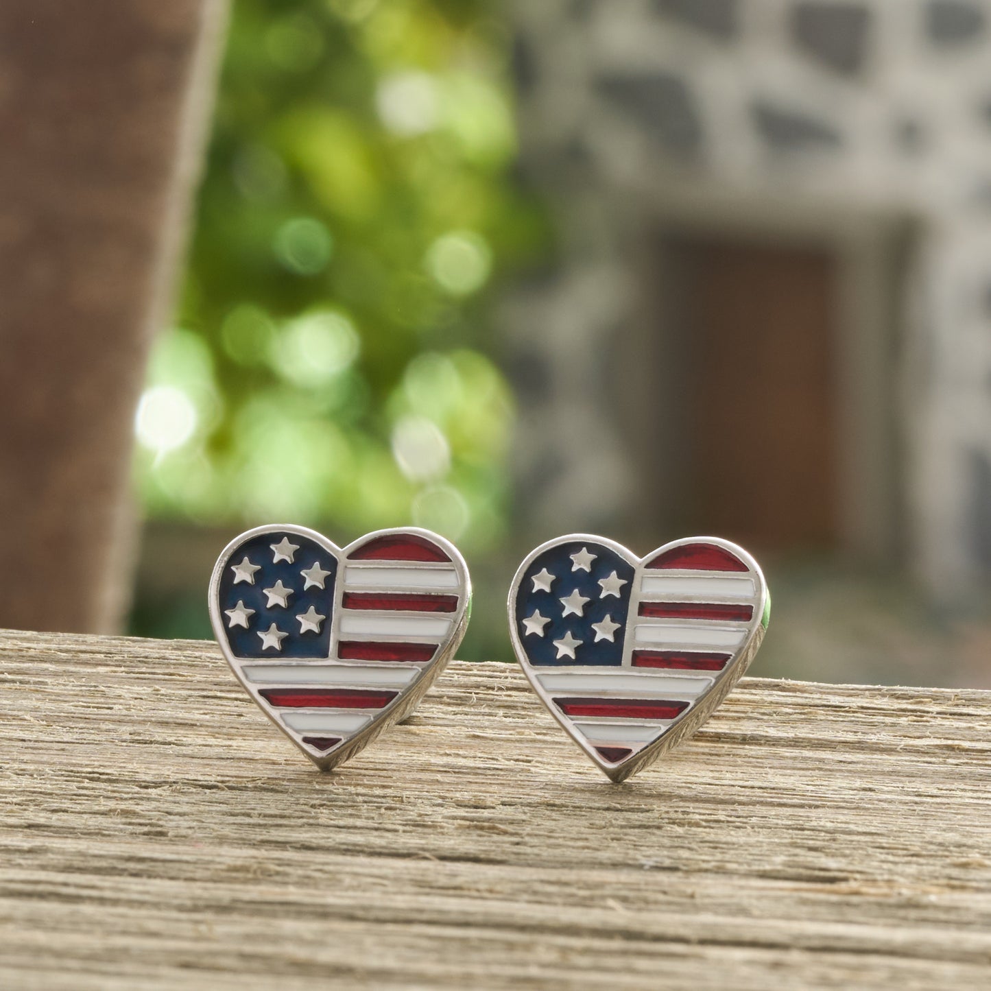 American Flag Heart Studs