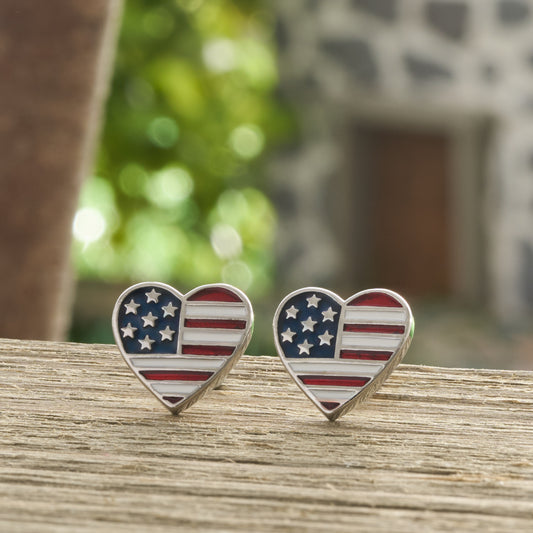 American Flag Heart Studs