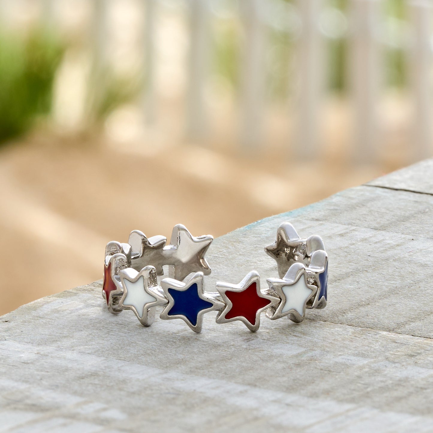 Red White Blue Enamel Star Ring