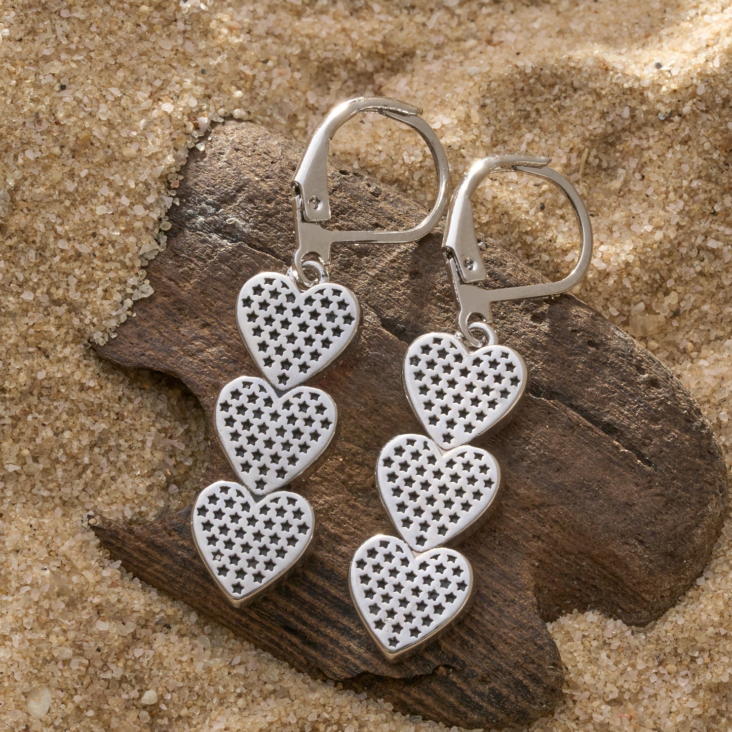 Red White Blue Triple Heart Leverback Earrings