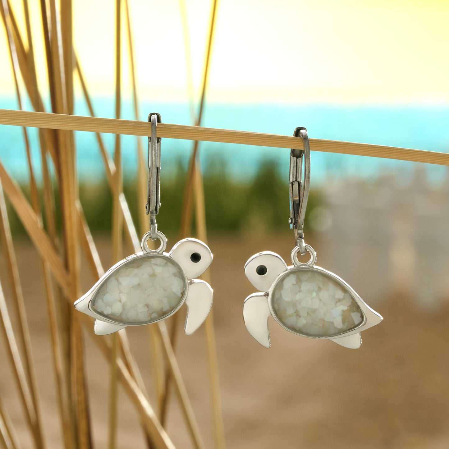 Mother of Pearl Sea Turtle Leverback Earrings