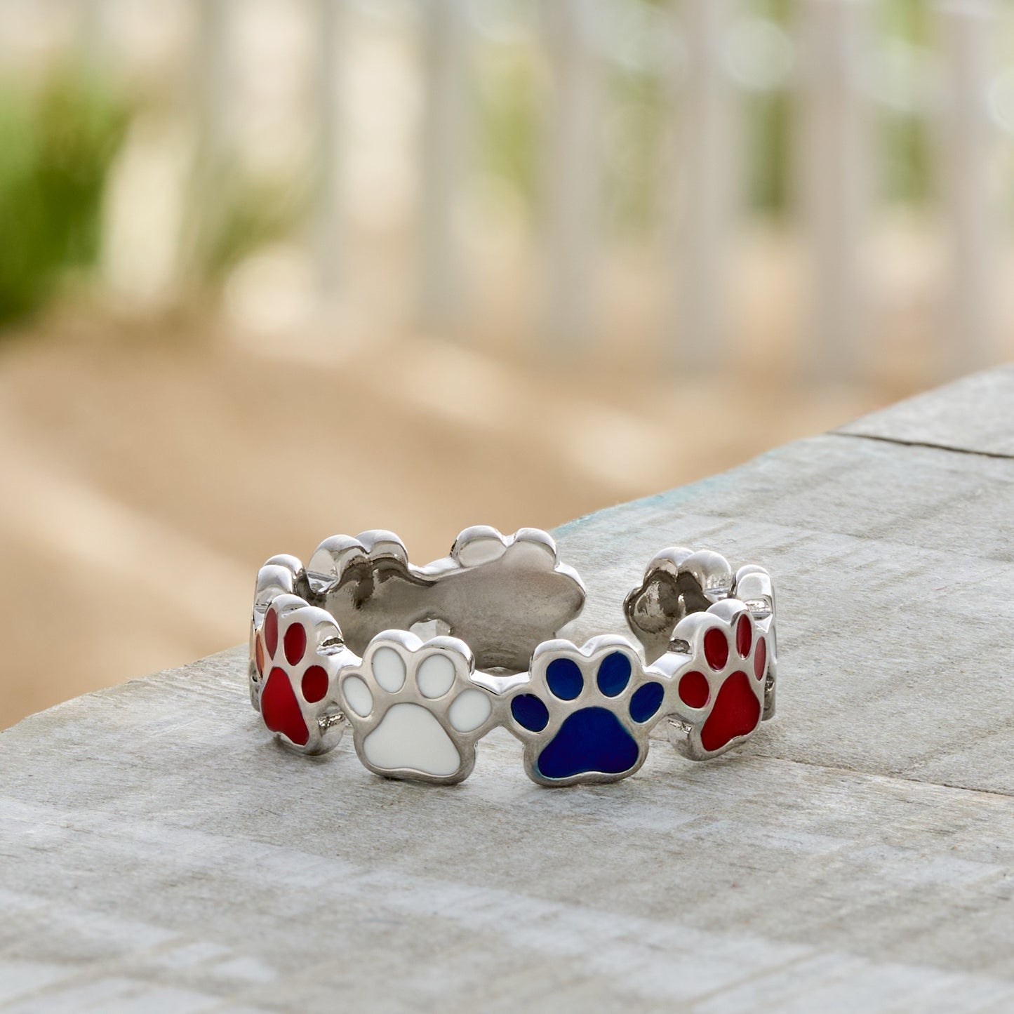 Red White Blue Enamel Paw Ring