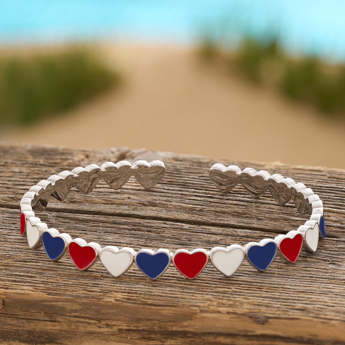 Red White Blue Heart Cuff Bracelet
