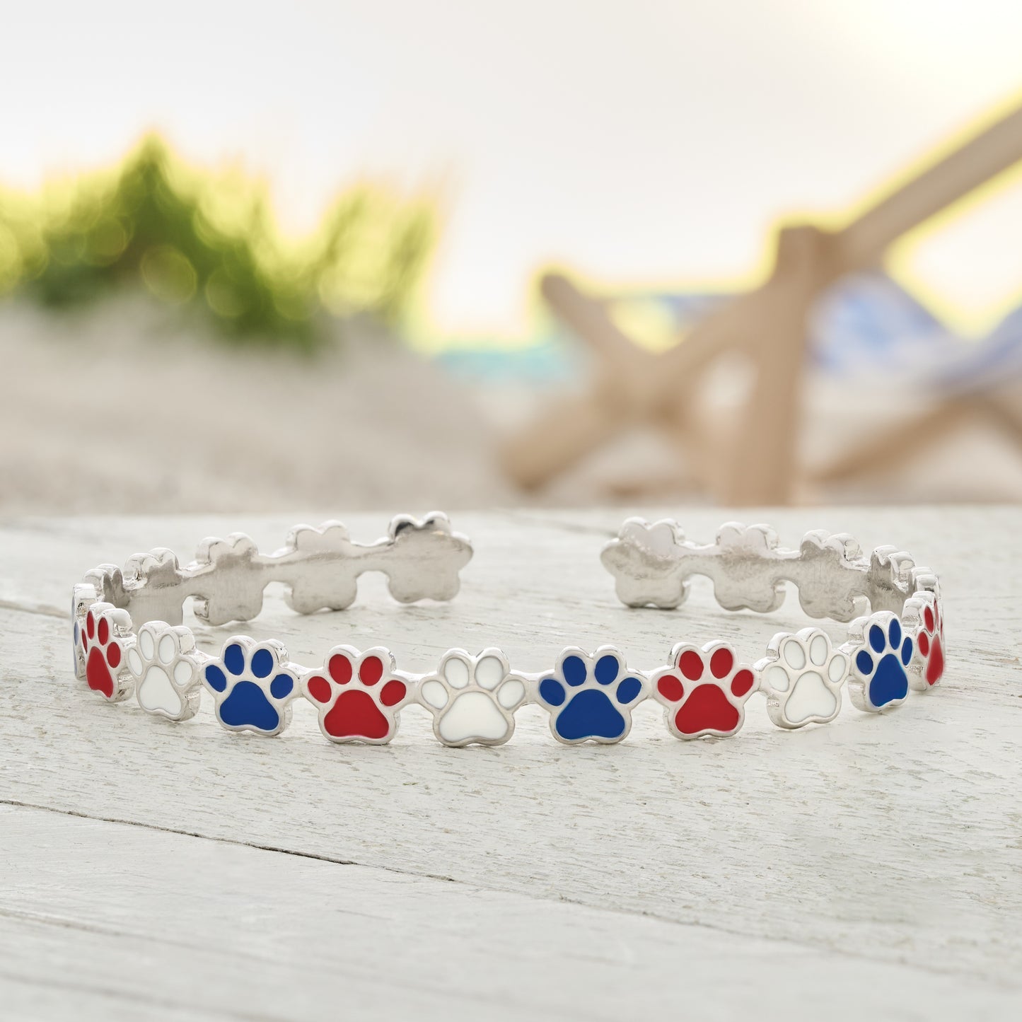 Red White Blue Paw Print Cuff Bracelet