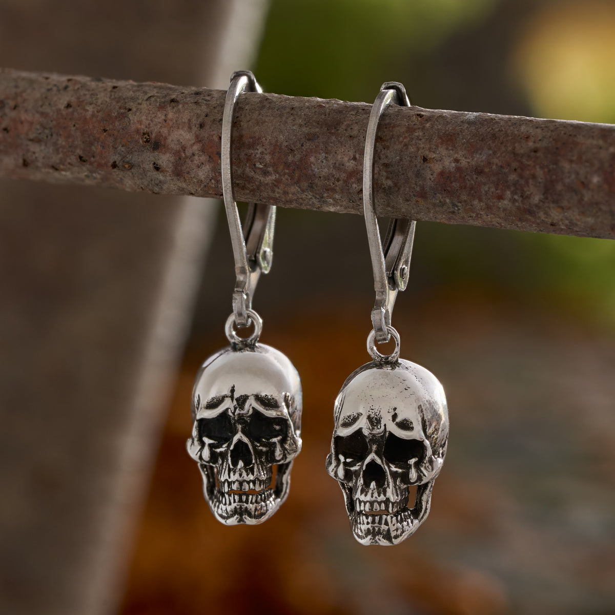 Vintage Crying Skull Leverback Earrings