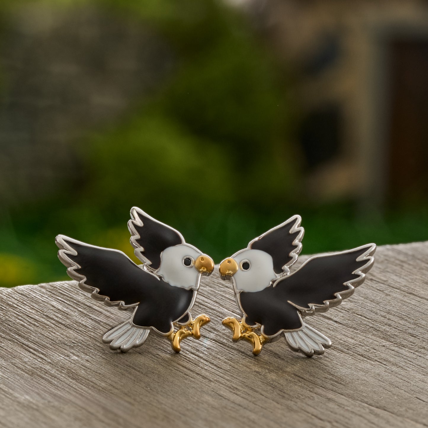 White & Brown Enamel Eagle Studs