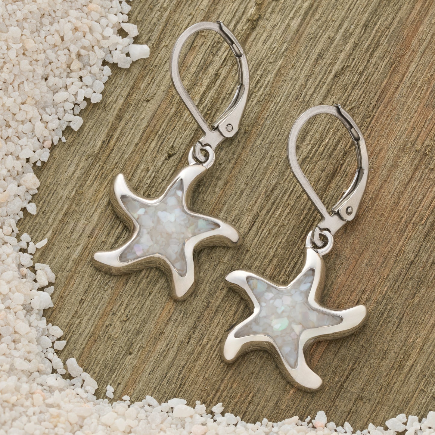 Mother of Pearl Starfish Leverback Earrings