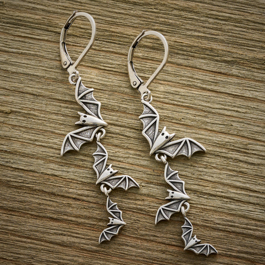 Vintage Cascading Bat Leverback Earrings