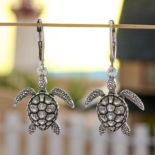 Vintage Sea Turtle Leverback Earrings