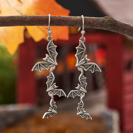 Vintage Cascading Bat Earrings with French Hooks