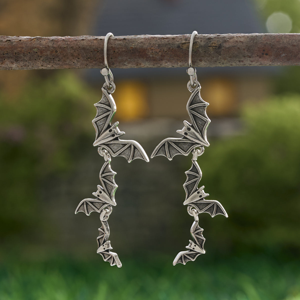 Vintage Cascading Bat Earrings with French Hooks