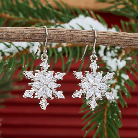 Crystal Snowflake Earrings with French Hooks