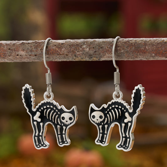Skeleton Cat French Hook Earrings