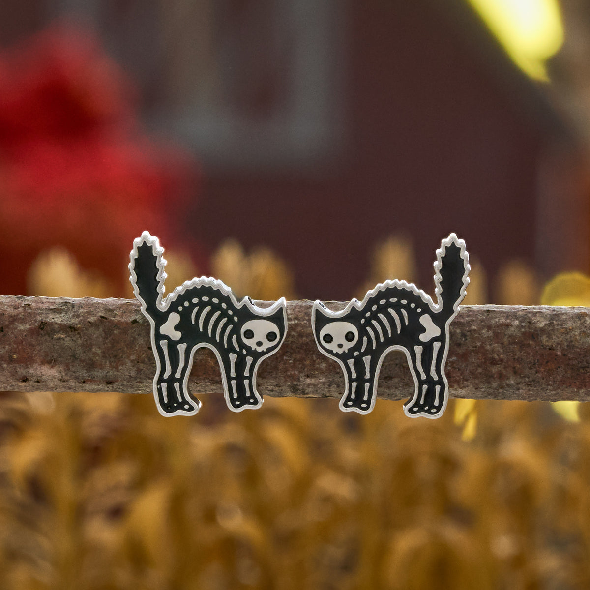 Skeleton Cat Studs