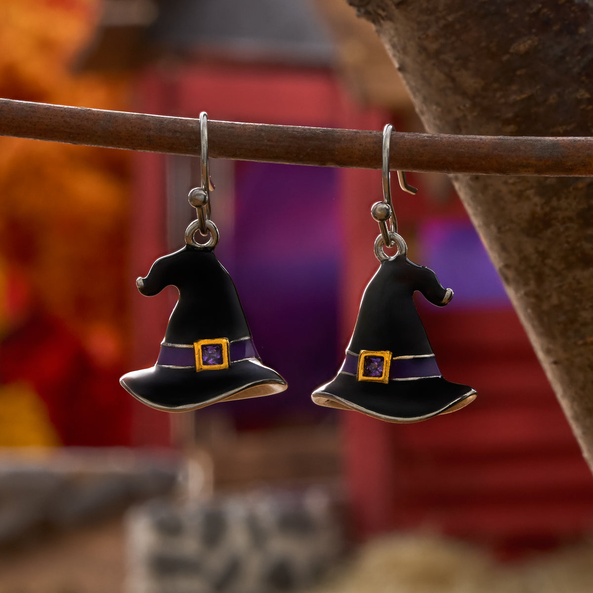 Enamel Witch Hat Earrings with French Hooks