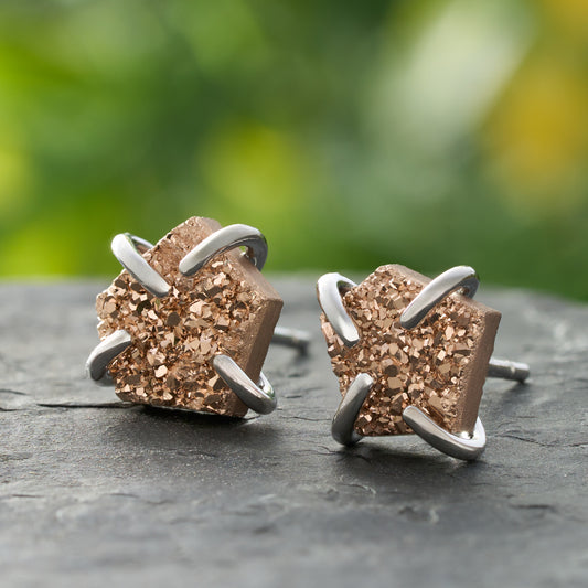 Iridescent Drusy Gemstone Studs (Rose Gold)