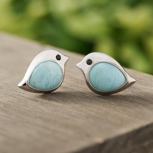 Sterling Silver Larimar Birdie Studs (Large)