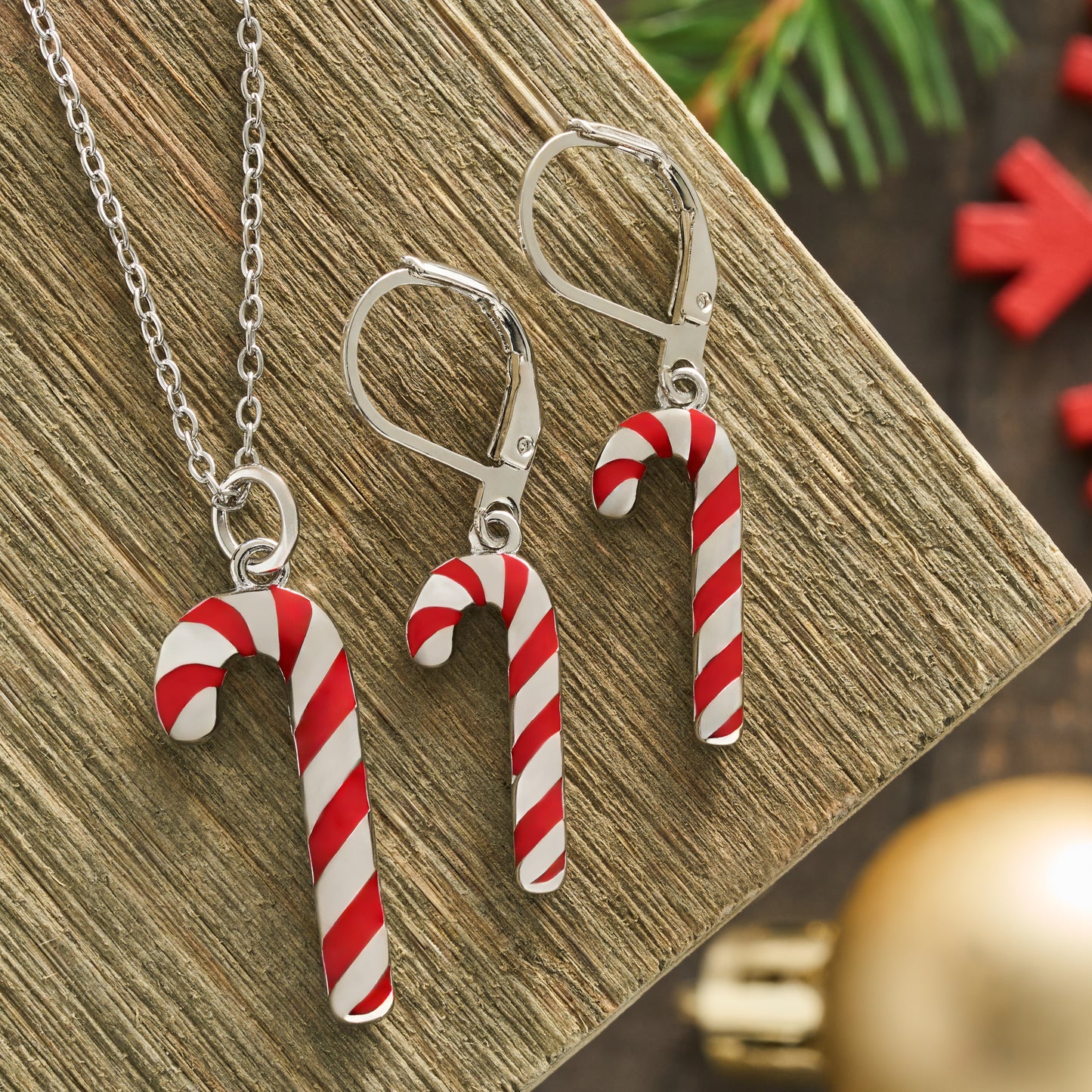 Leverback Enamel Candy Cane Gift Set