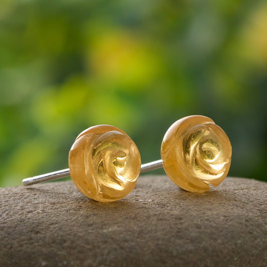 Carved Citrine Rose Studs