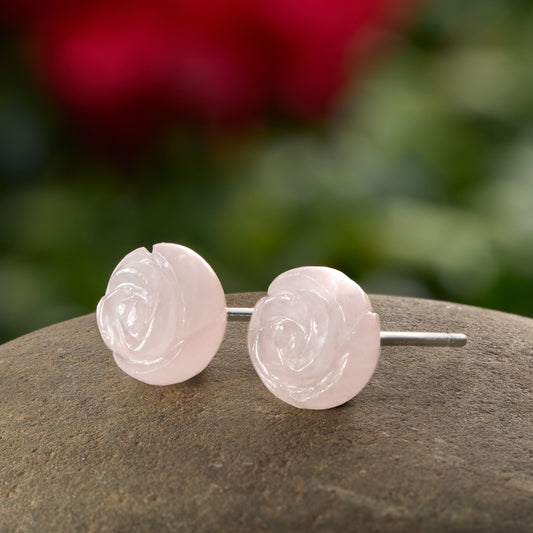 Carved Quartz Rose Studs
