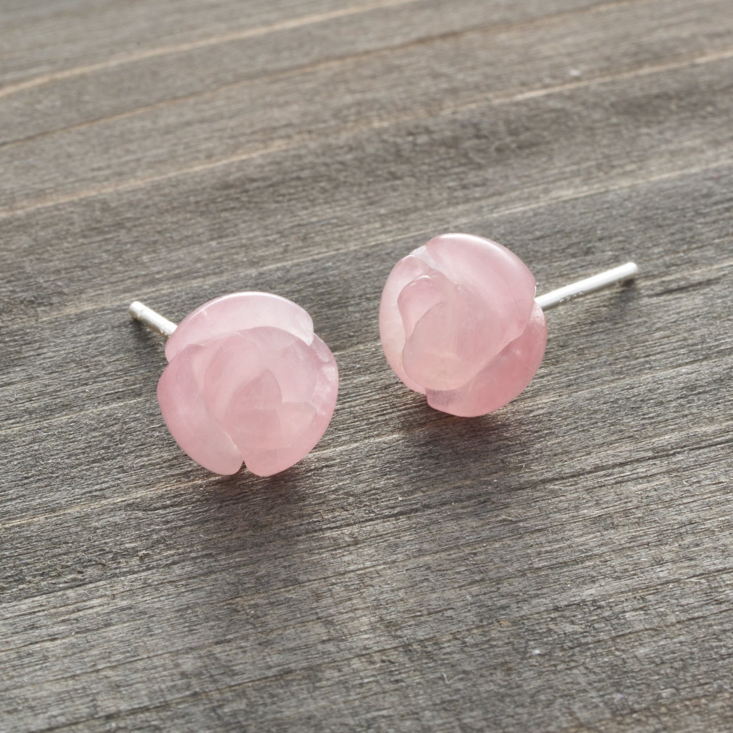 Carved Quartz Rose Studs