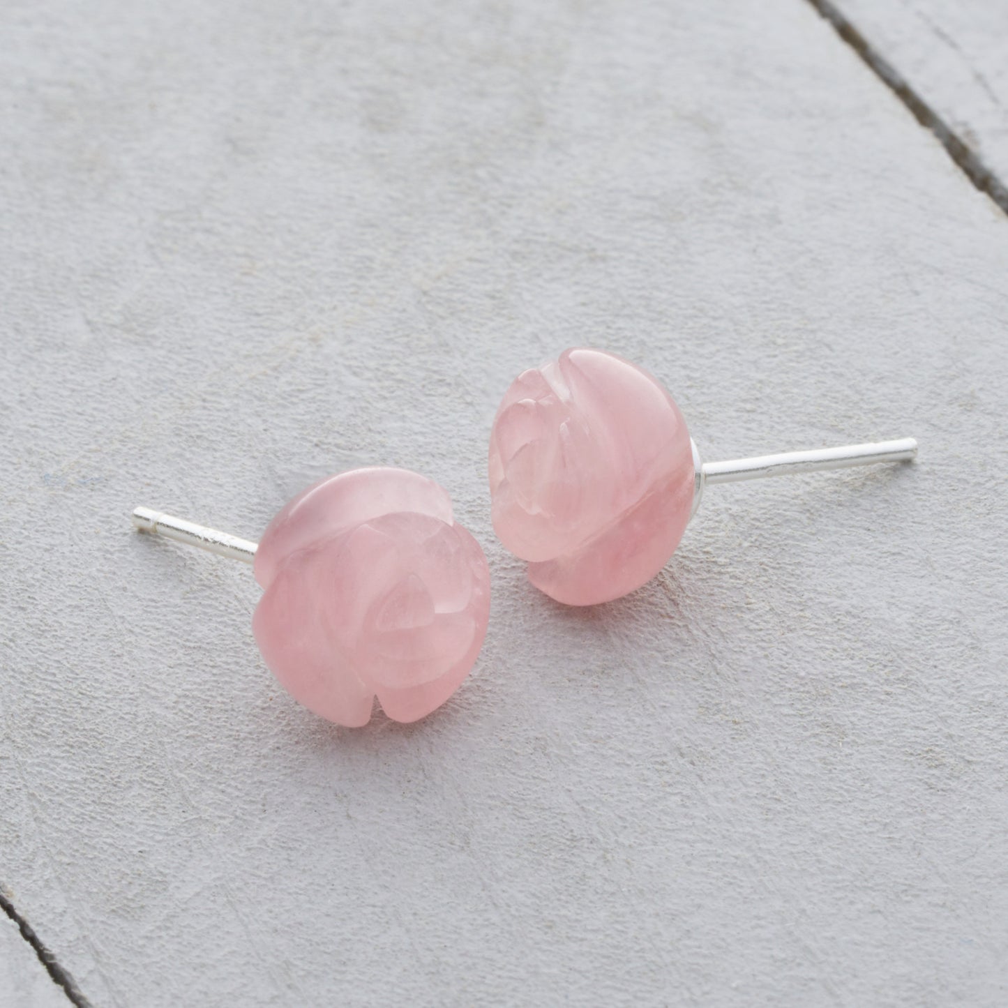 Carved Quartz Rose Studs