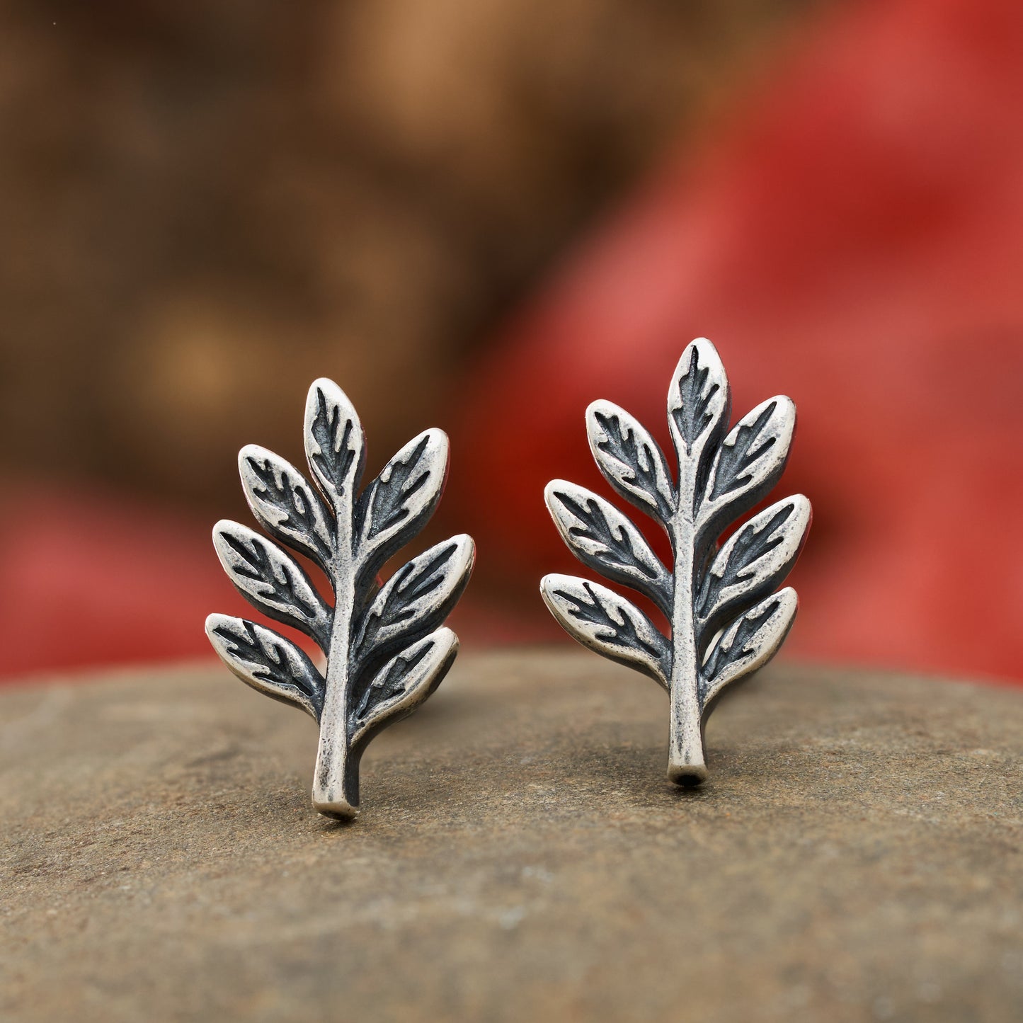 Sterling Silver Tiny Olive Leaf Studs