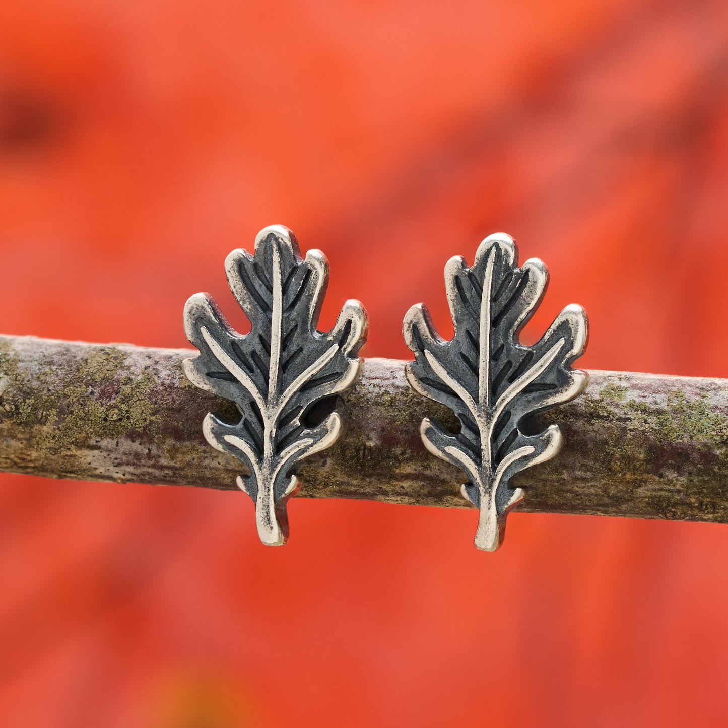 Sterling Silver Tiny Oak Leaf Studs