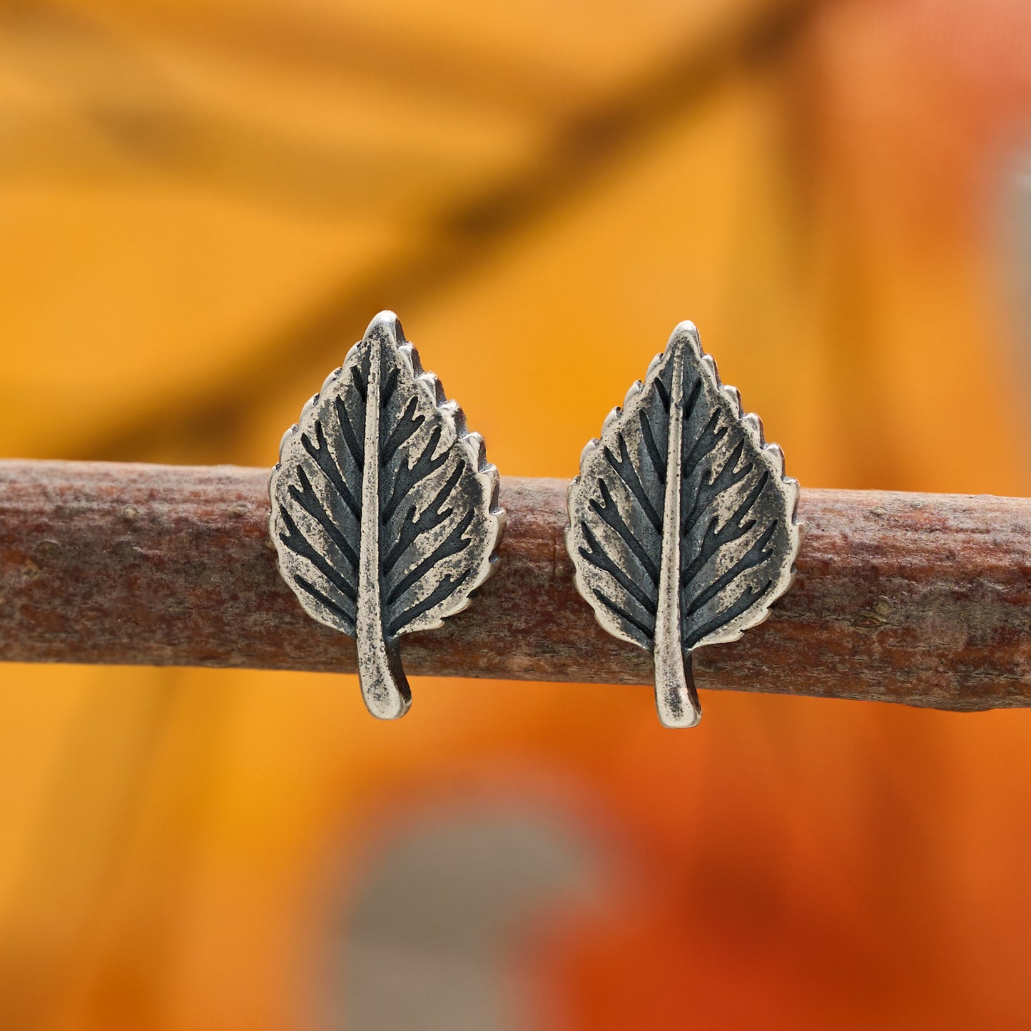 Sterling Silver Tiny Birch Leaf Studs