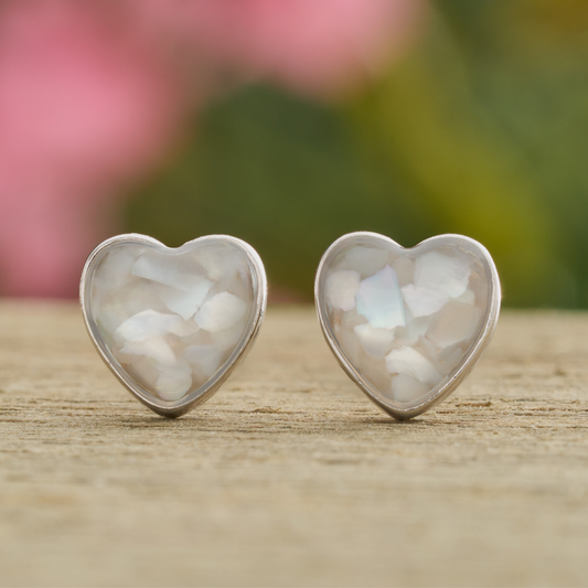 Sterling Silver Mother of Pearl Heart Studs