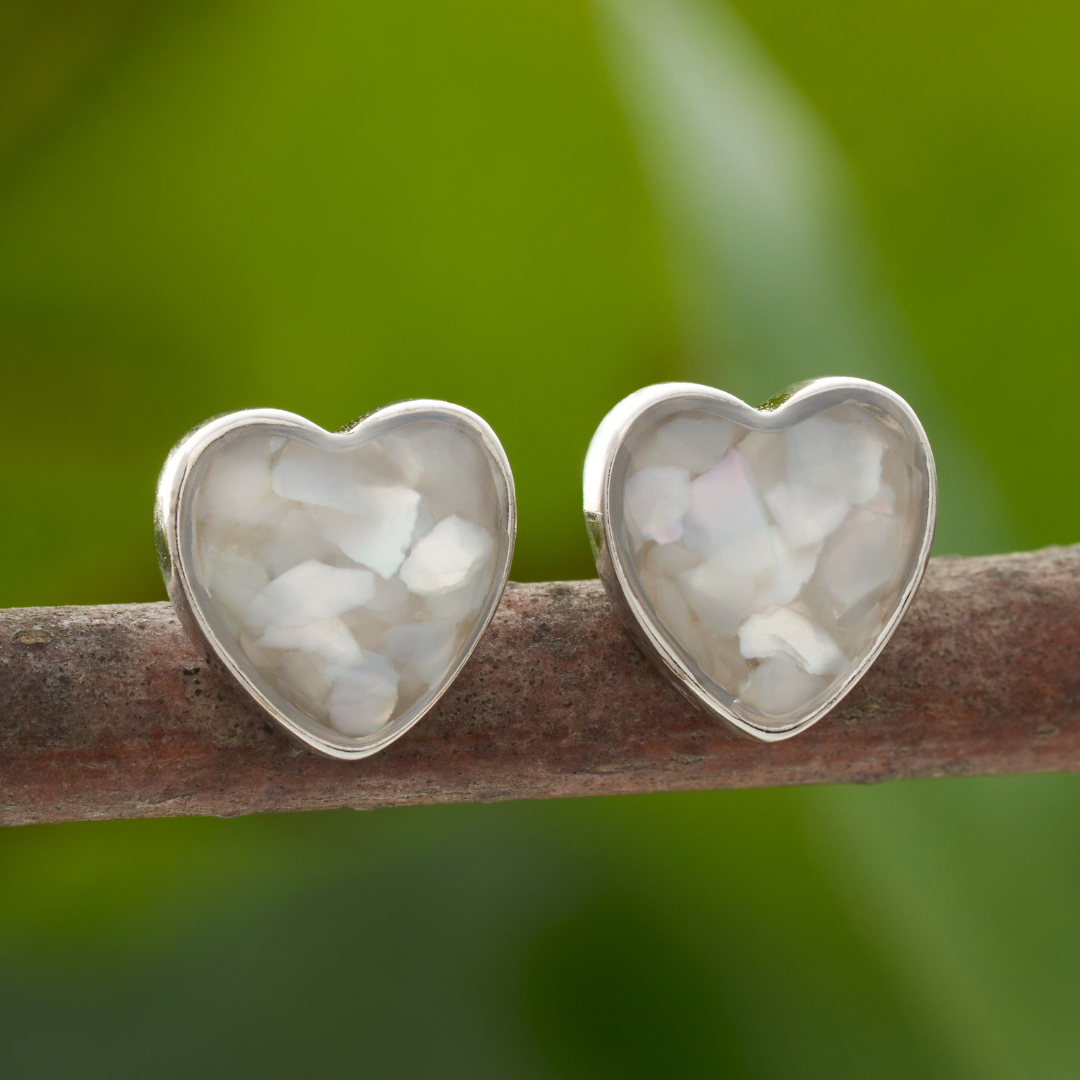 Sterling Silver Crushed Gemstone Heart Stud Gift Set