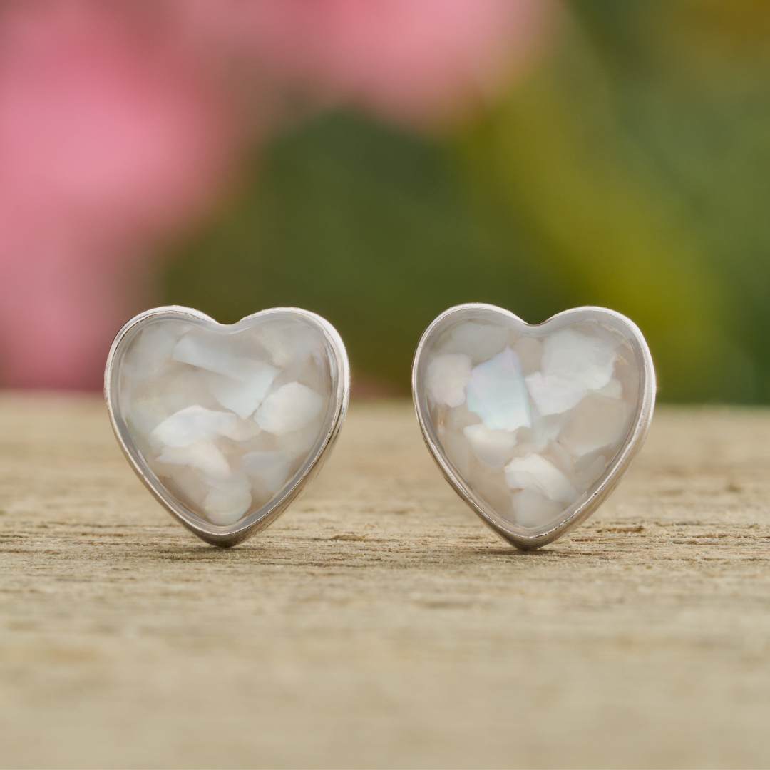 Sterling Silver Crushed Gemstone Heart Stud Gift Set