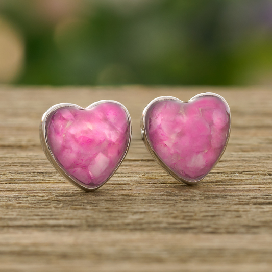 Sterling Silver Rose Quartz Heart Studs