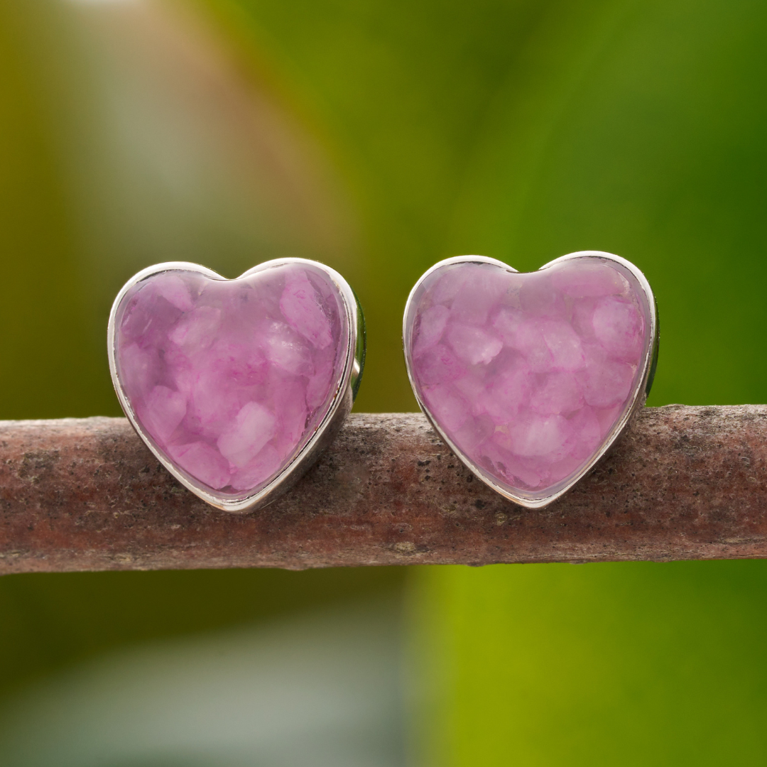 Sterling Silver Rose Quartz Heart Studs