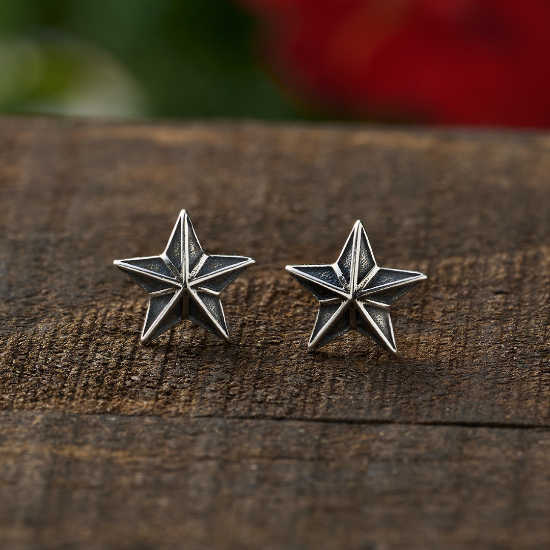 Sterling Silver Vintage Barn Star Studs
