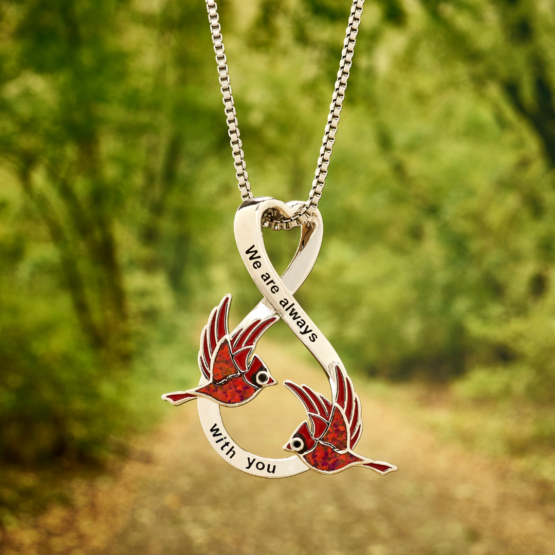 Opal Infinity Duo Flying Cardinal Necklace