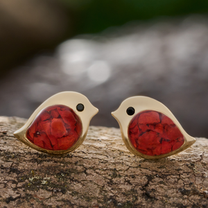 Gold Sterling Silver Cinnabar Birdie Studs